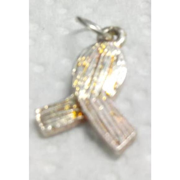 USA Flag Cancer Awareness Charm Small Pendant Silvertone Enamel Red White BLue - Picture 2 of 2